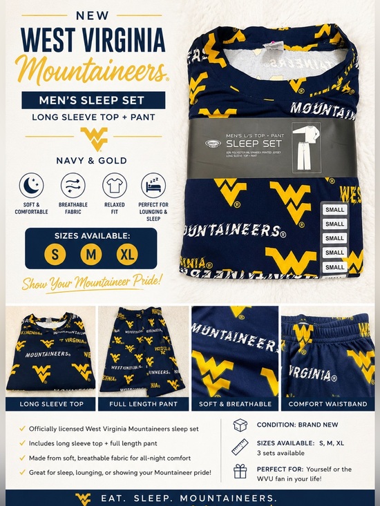 Other - New West Virginia Mountaineers Navy & Gold Sleep Set - multiple sizes (S, M, XL)
